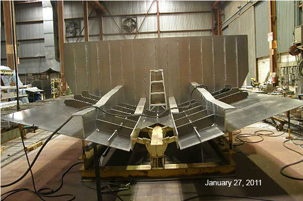 The Hull is then formed and structural supports are welded in place